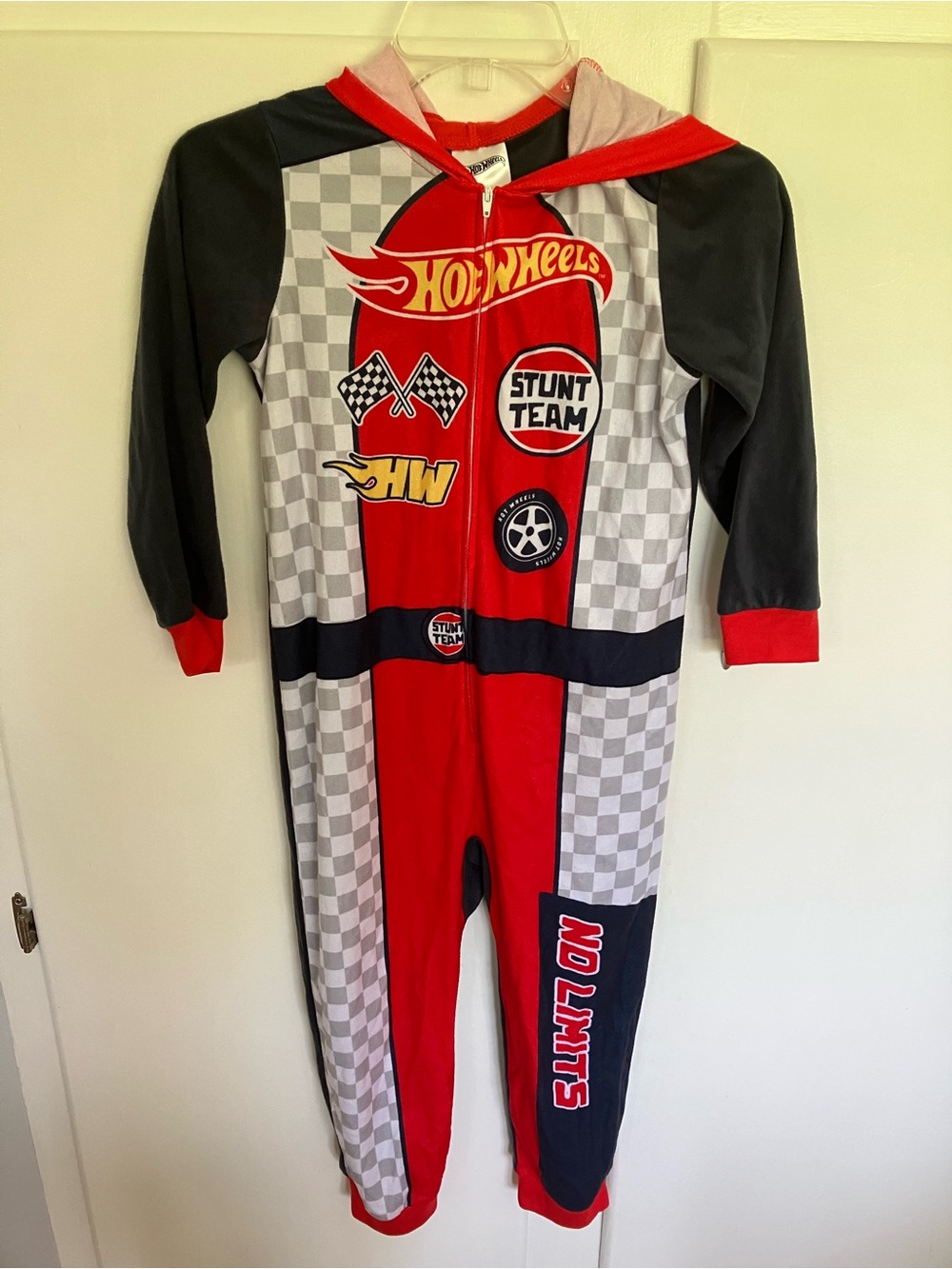 Hot Wheels Red & Gray Stunt Team Hooded Kids Footie